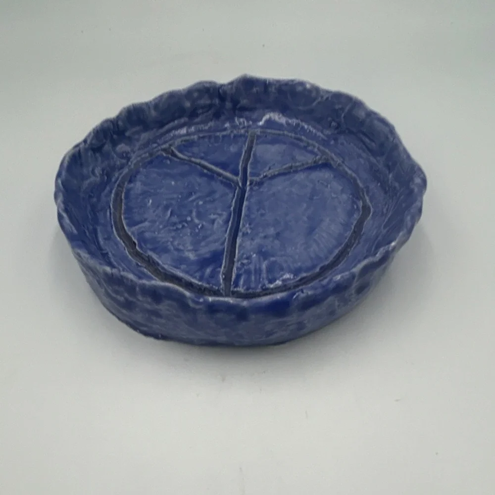Blue Ceramic Trinket dish with Peace Symbol Theme, Round Collectible One-Piece